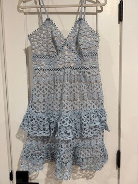 Simplee Apparel Light Blue Crochet Mini Dress
